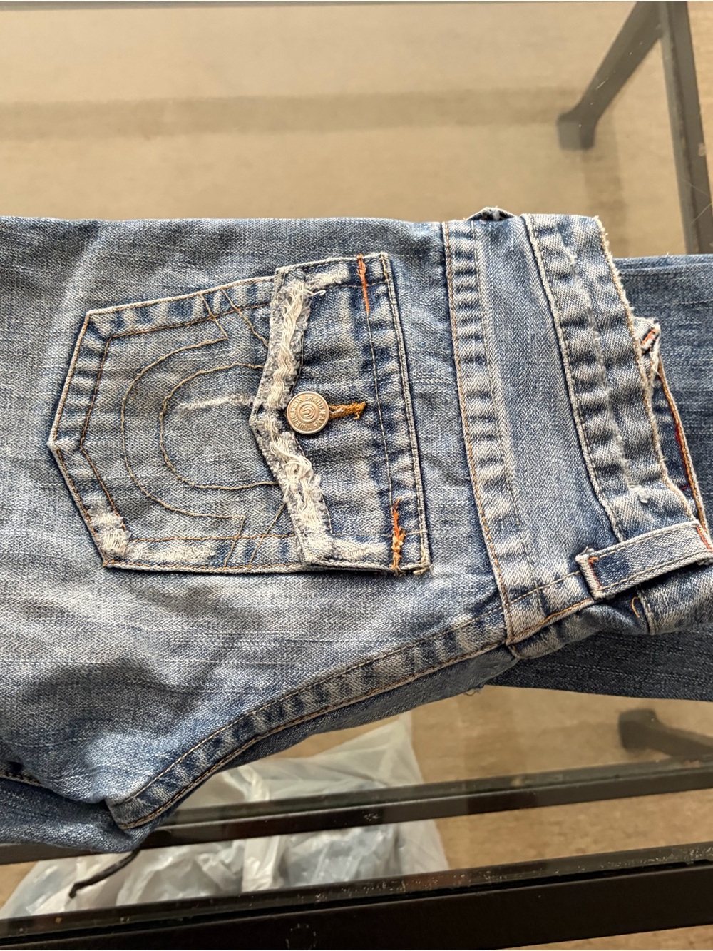 True Religion Light Wash Bootcut Jeans with Distressed Pocket